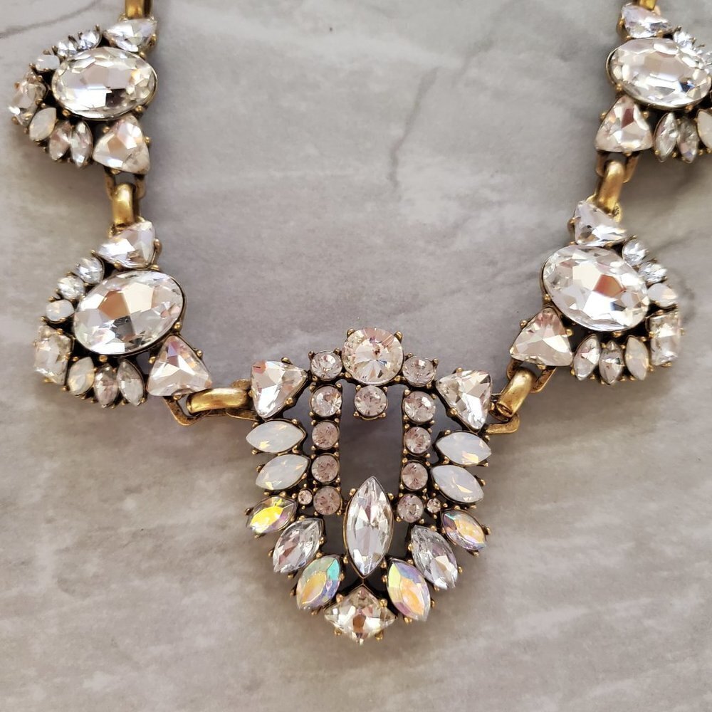 ✨ J.Crew Rhinestones Crystals Shield Cluster Antiqued Statement Necklace ✨ - Picture 7 of 16
